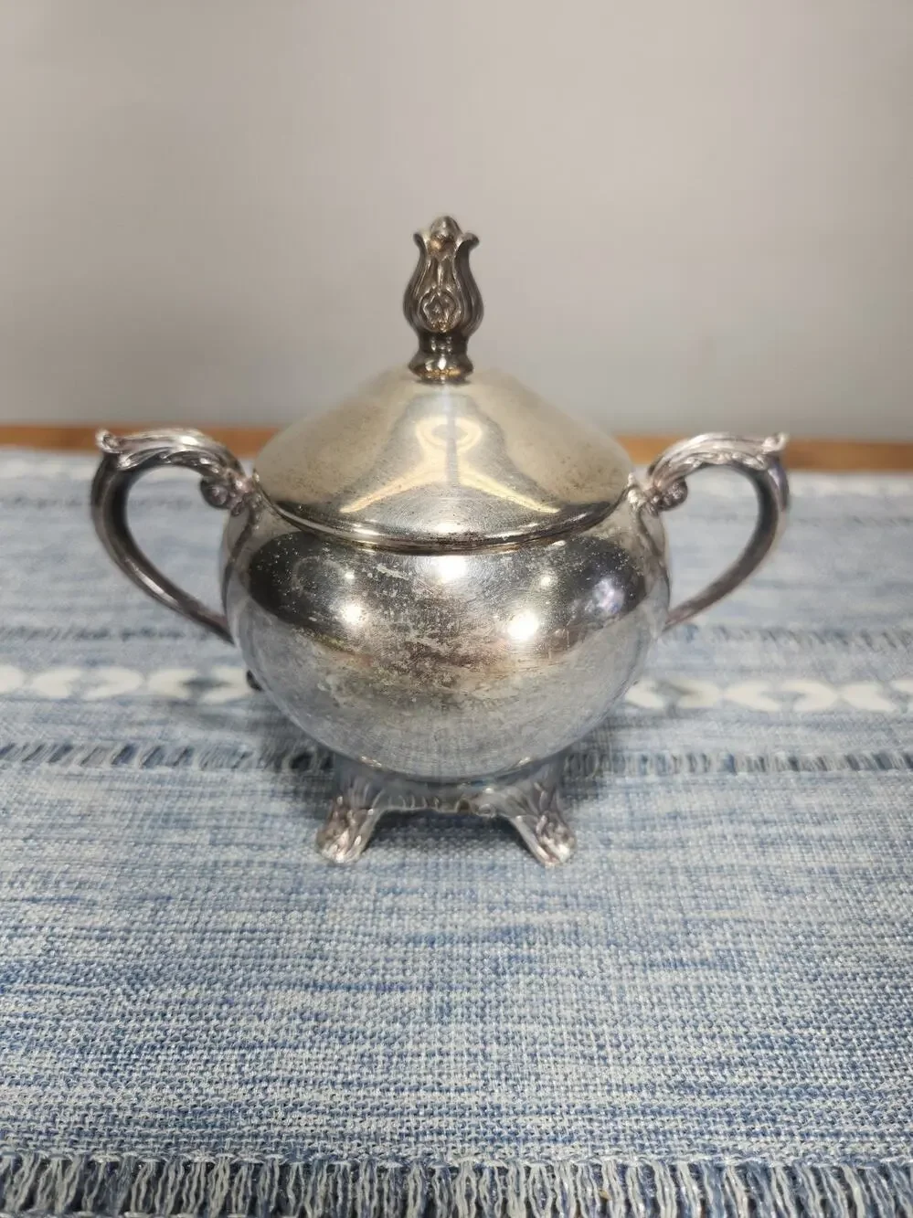 Vintage F.B. Rogers Silver Co Footed Covered Sugar Bowl Silverplate Ornate